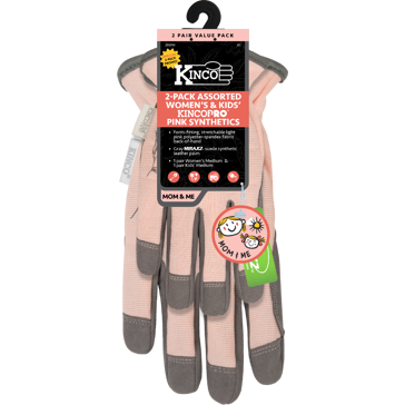 Kinco Mom and Me 2 Pair Assorted Women's and Kid's Pink Synthetic Gloves