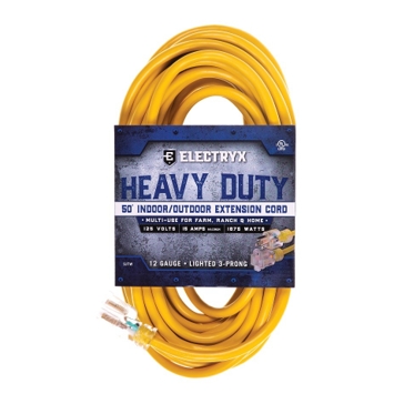 Electryx 50 Foot Heavy Duty Indoor/Outdoor Extension Cord 12 Gauge - Yellow