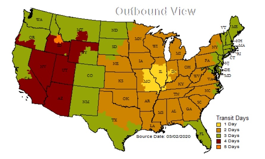 UPS ground time in transit map.