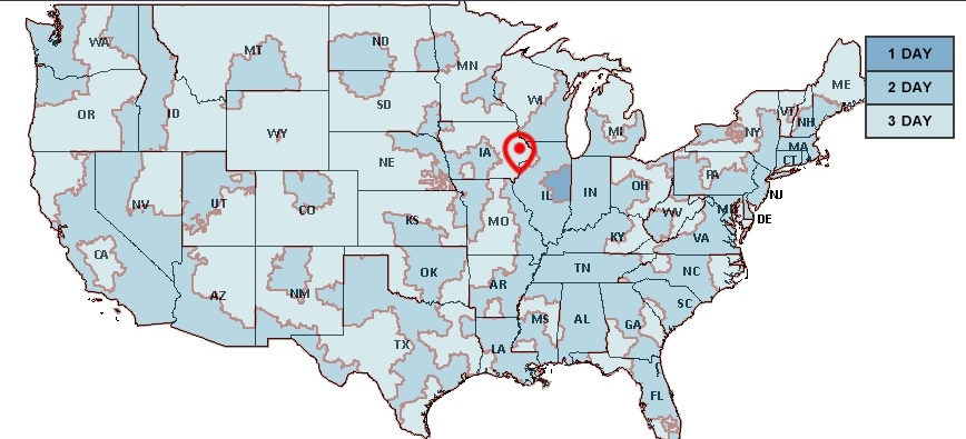 USPS service map for priority mail